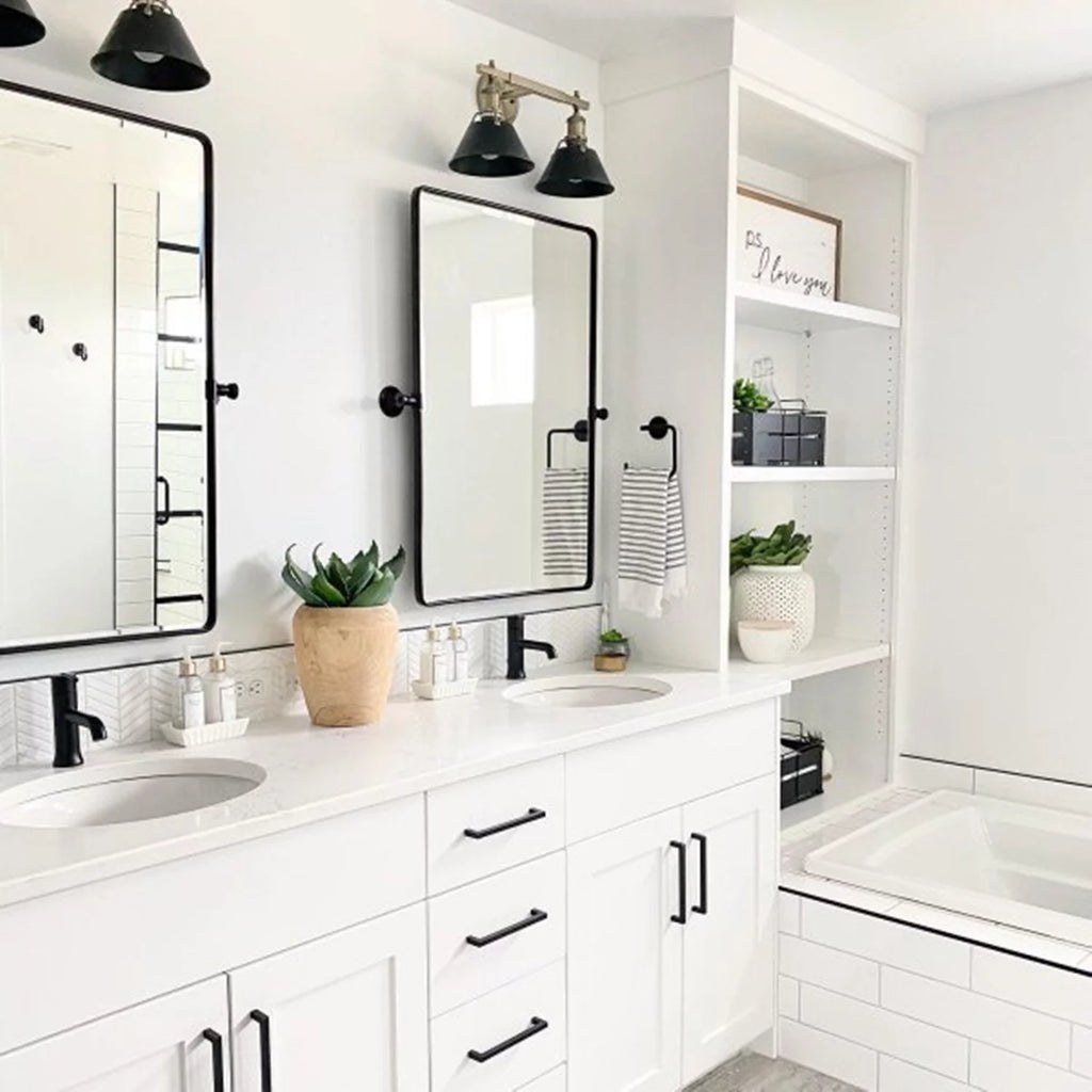 Black Metal Framed Tilting Beveled Rectangle Bathroom Mirror 23x35" V882