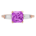 1.62ct Emerald Cut Purple Simulated Alexandrite 18k Rose Gold 3 Stone Ring E97884