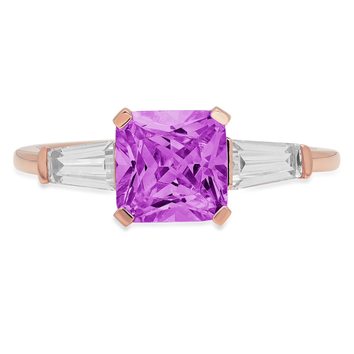 1.62ct Emerald Cut Purple Simulated Alexandrite 18k Rose Gold 3 Stone Ring E97884