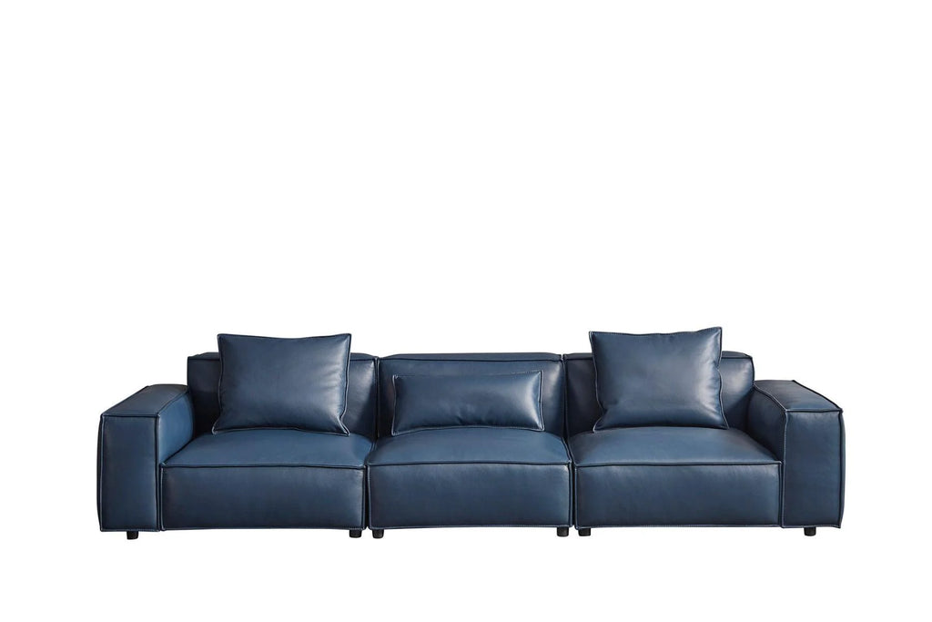 Navy Blue Full Leather Sofa Set 4Pcs G5682