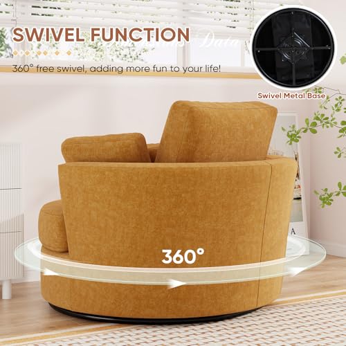 Oversized Orange Chenille Swivel Accent Chair with Storage Ottoman F905