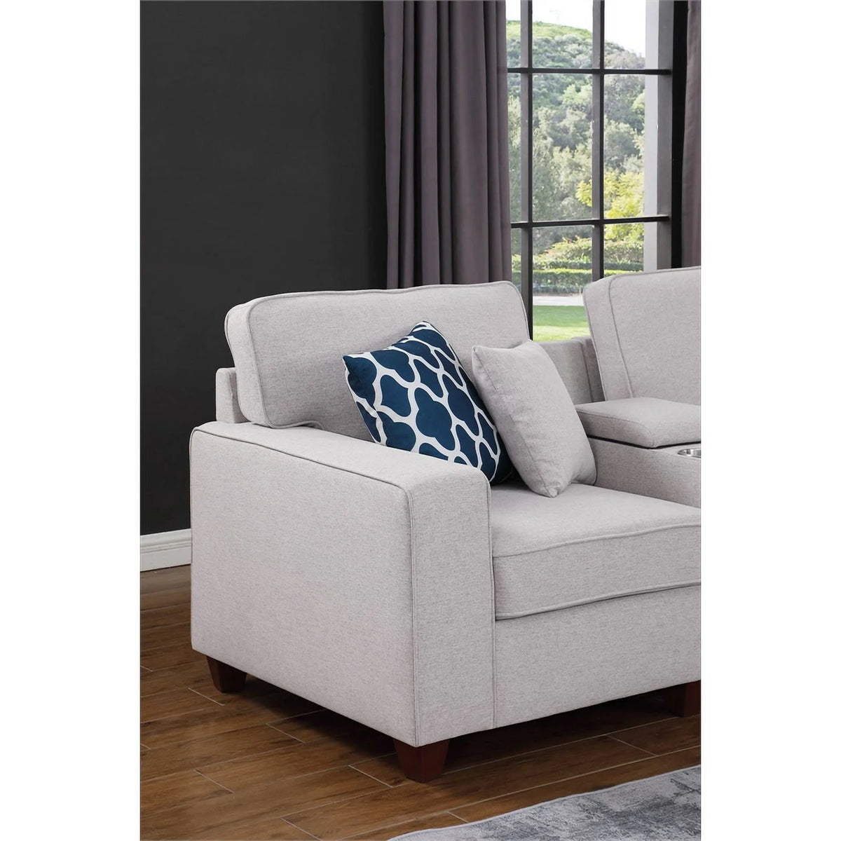 Light Gray Linen Fabric Upholstered Sectional W989