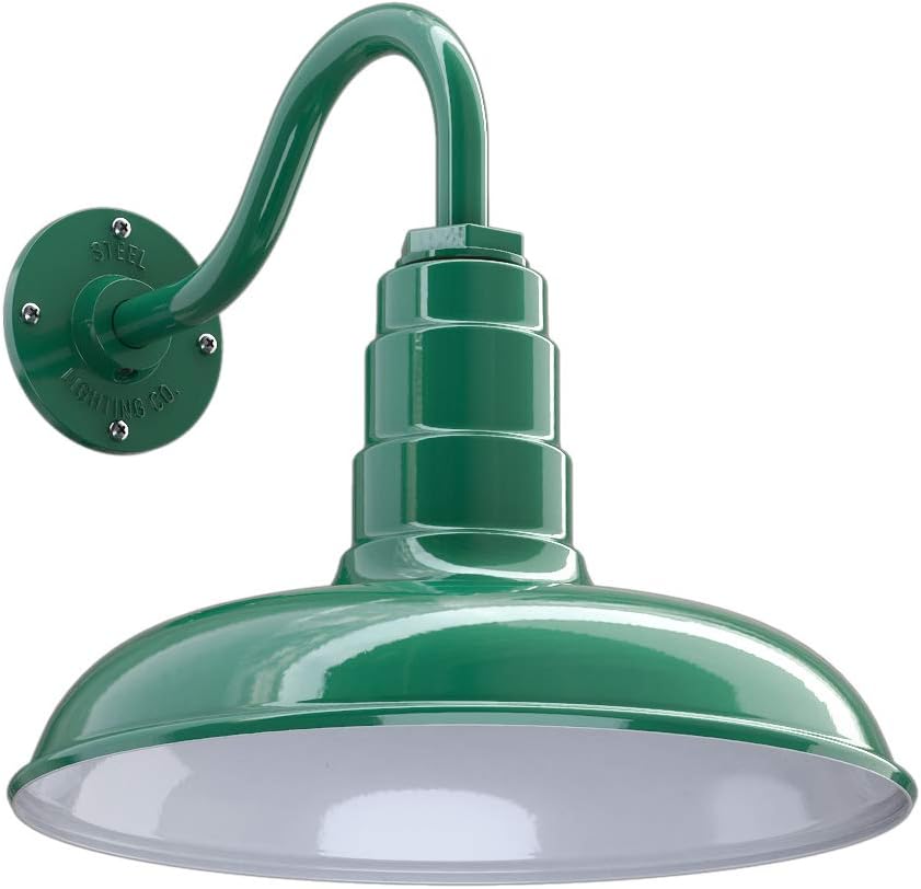 Gooseneck Barn Light with Steel Dome, 16 Gooseneck, White E63584