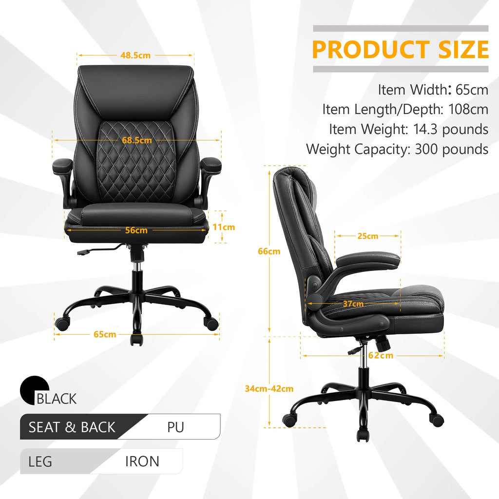Executive Leather Ergonomic Office Chair with Flip-Up Arms Y52155
