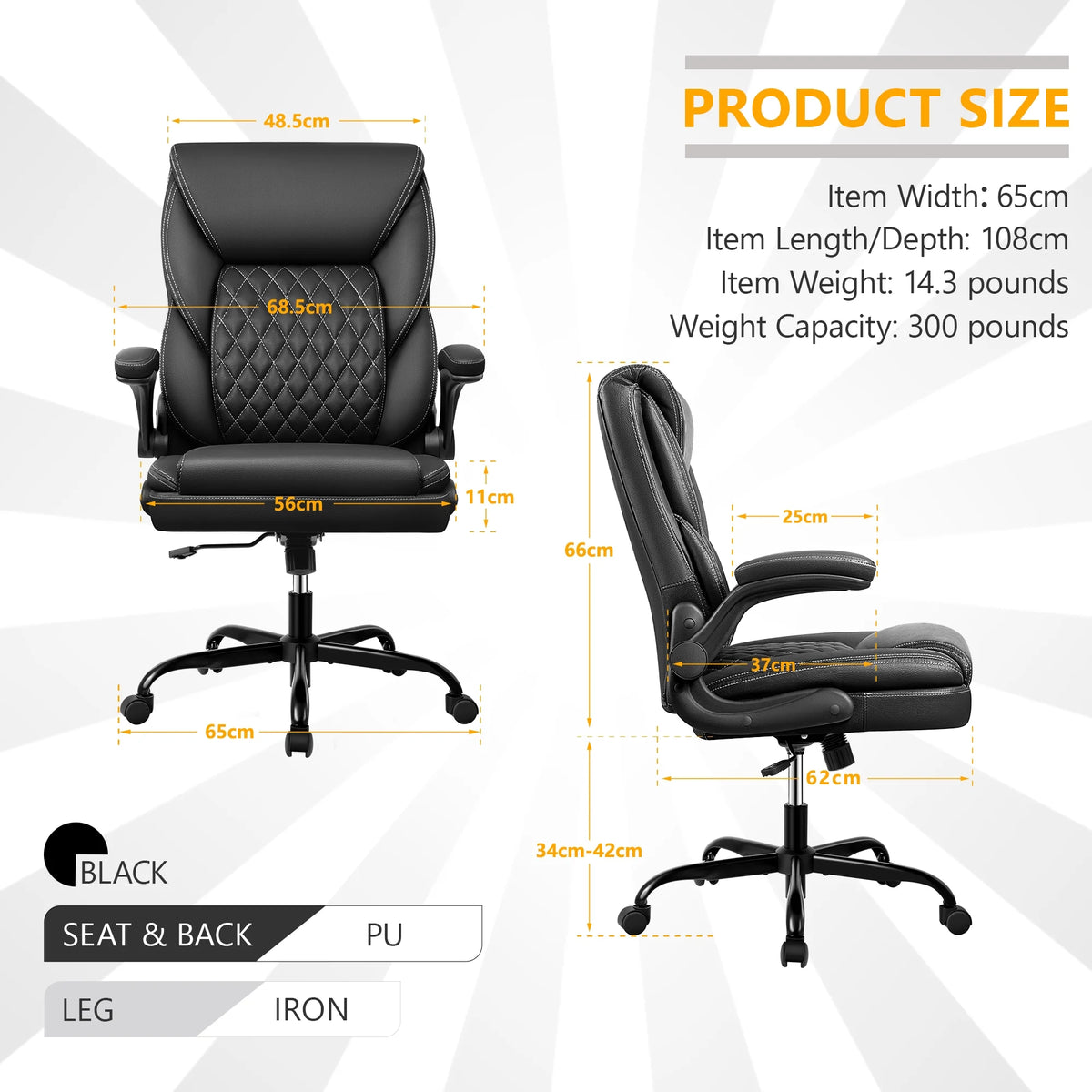 Executive Leather Ergonomic Office Chair with Flip-Up Arms Y52155