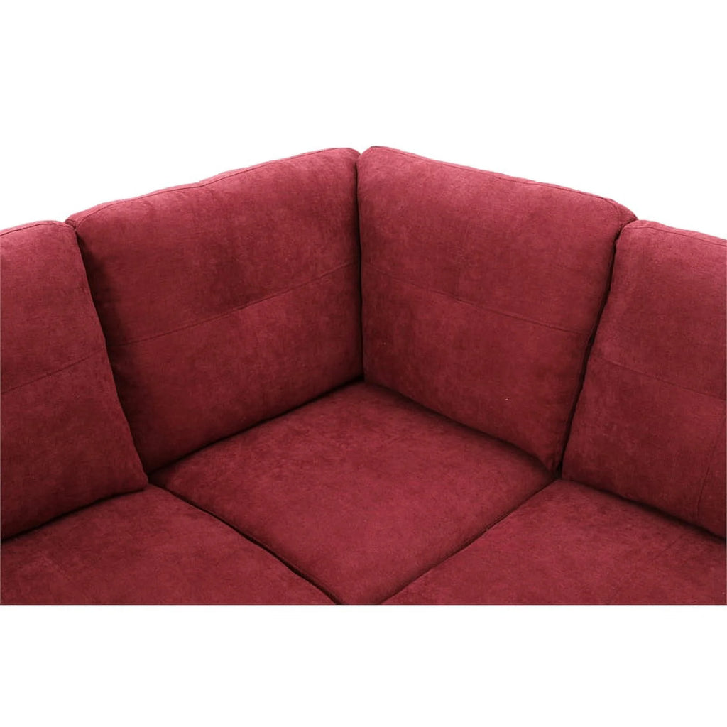 Red 3PC Flannelette Sectional Sofa with Ottoman V9985