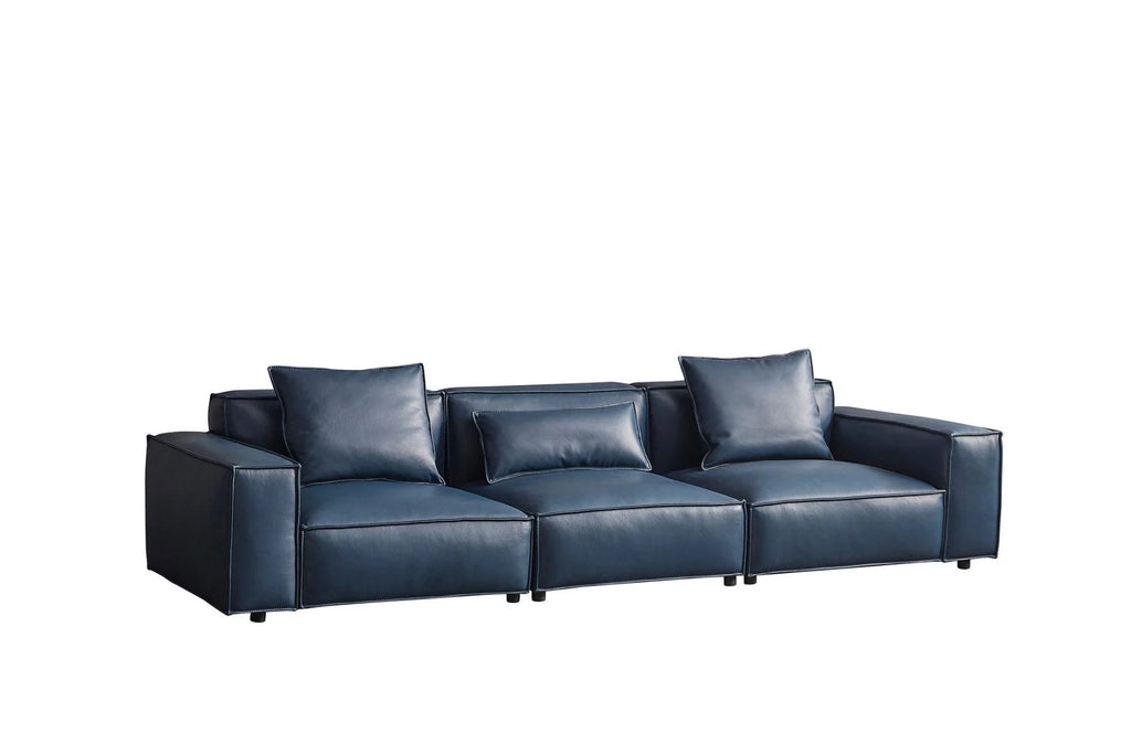 Navy Blue Full Leather Sofa Set 4Pcs G5682