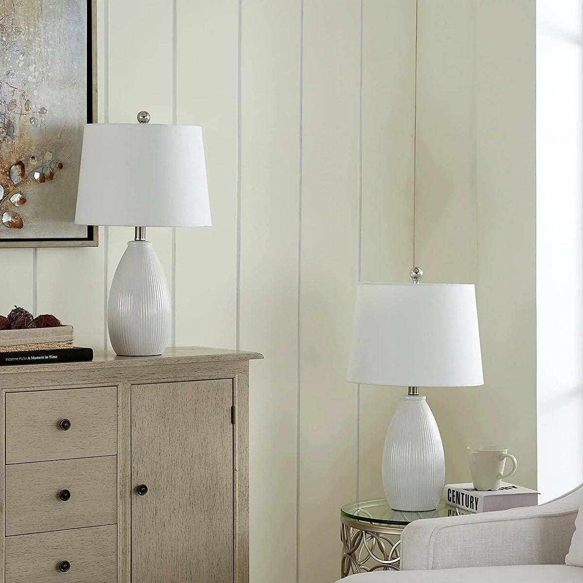 Table Lamps Set of 2 White Ceramic R27070