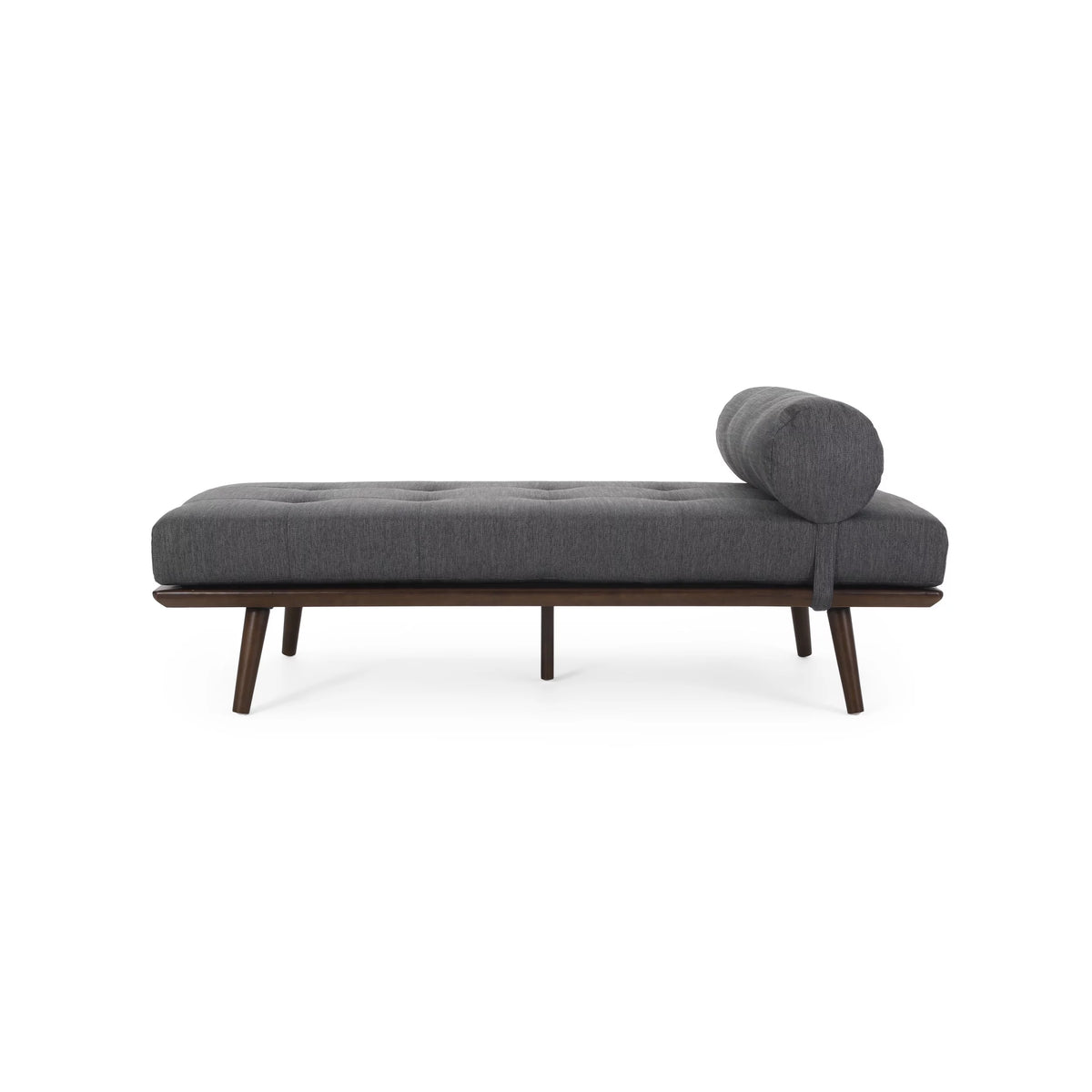 Charcoal Fabric Tufted Chaise Lounge with Bolster Pillow A62278