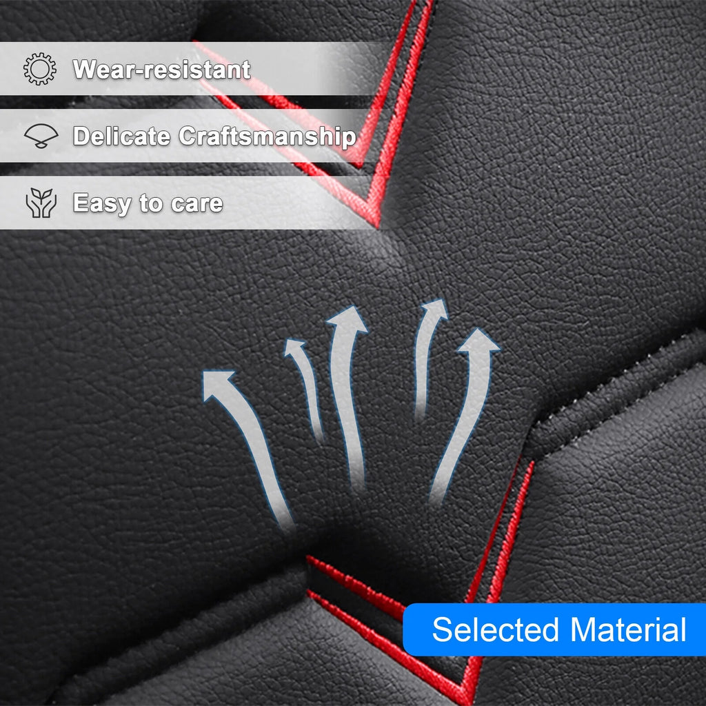 Black & Red Waterproof Leather Car Seat Covers Full Set C2498