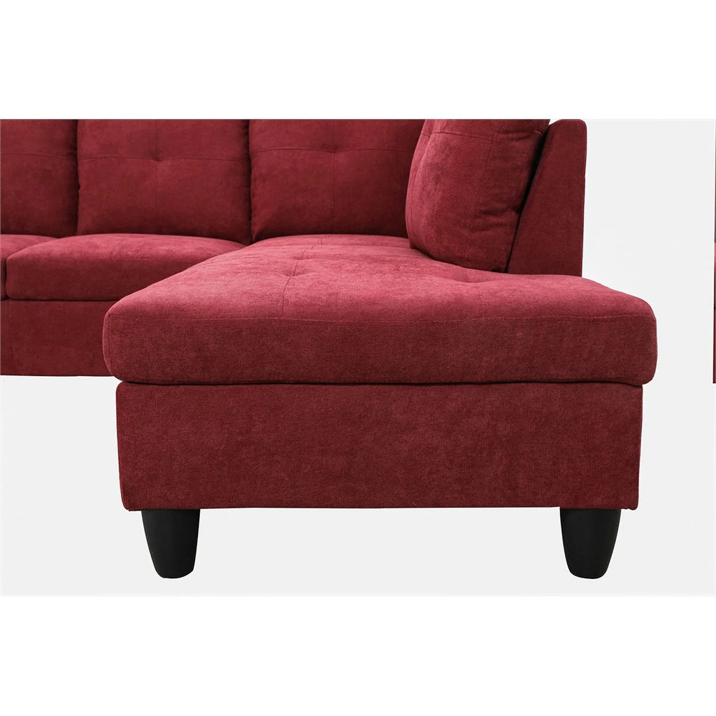 Red 3PC Flannelette Sectional Sofa with Ottoman V9985