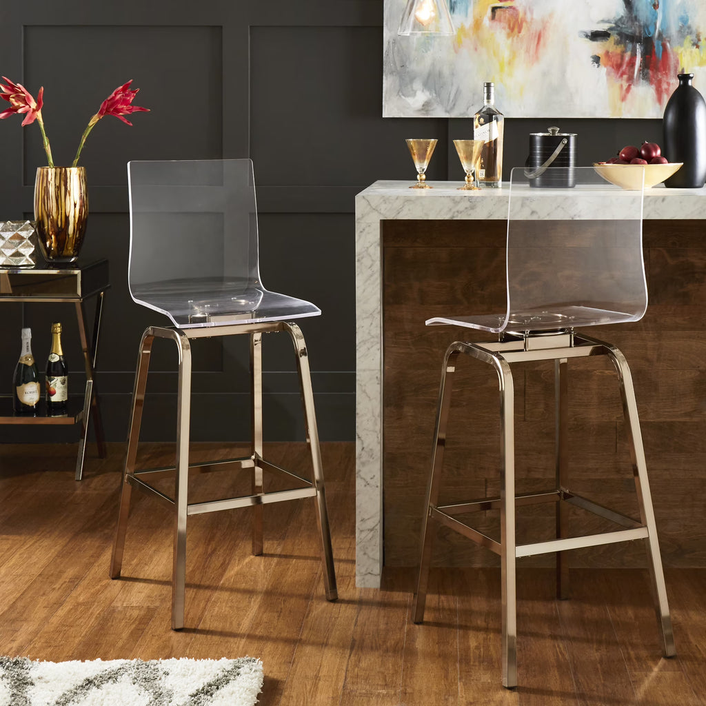 Champagne Gold Acrylic Swivel Bar Stools, Set 2 J1145