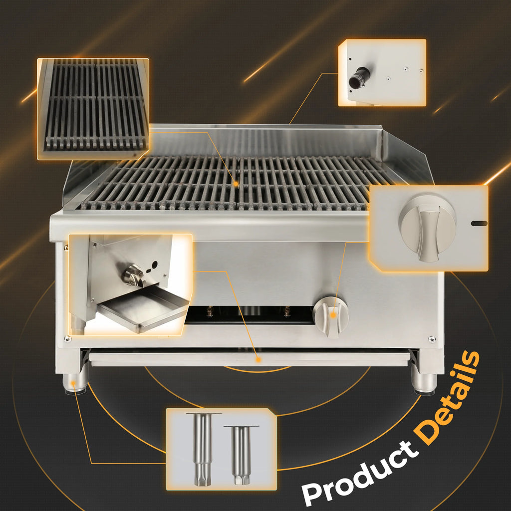 24" Commercial Gas Charbroiler, 2 Burners, Stainless Steel Countertop L123308