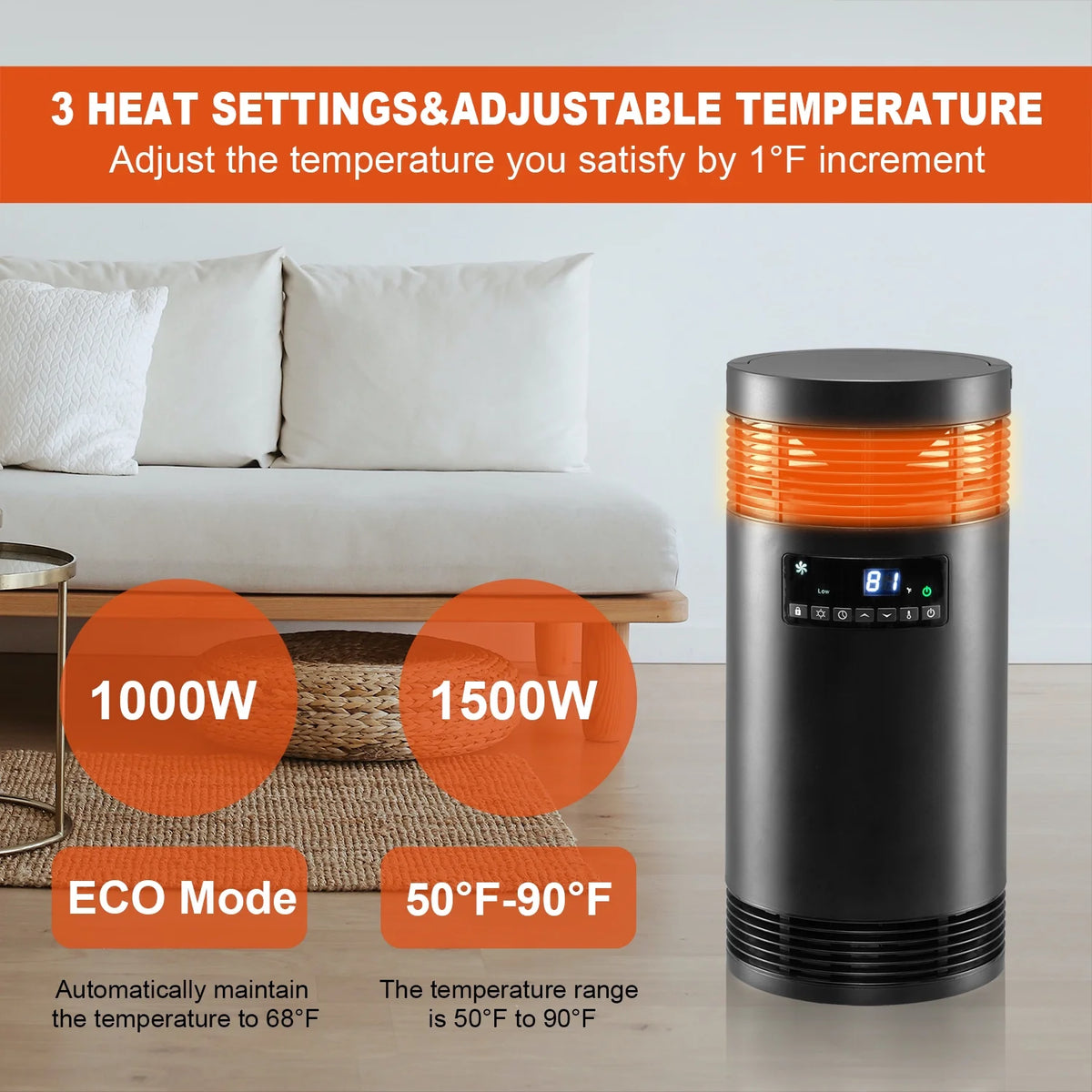 1500W PTC Ceramic Space Heater with Thermostat S894542