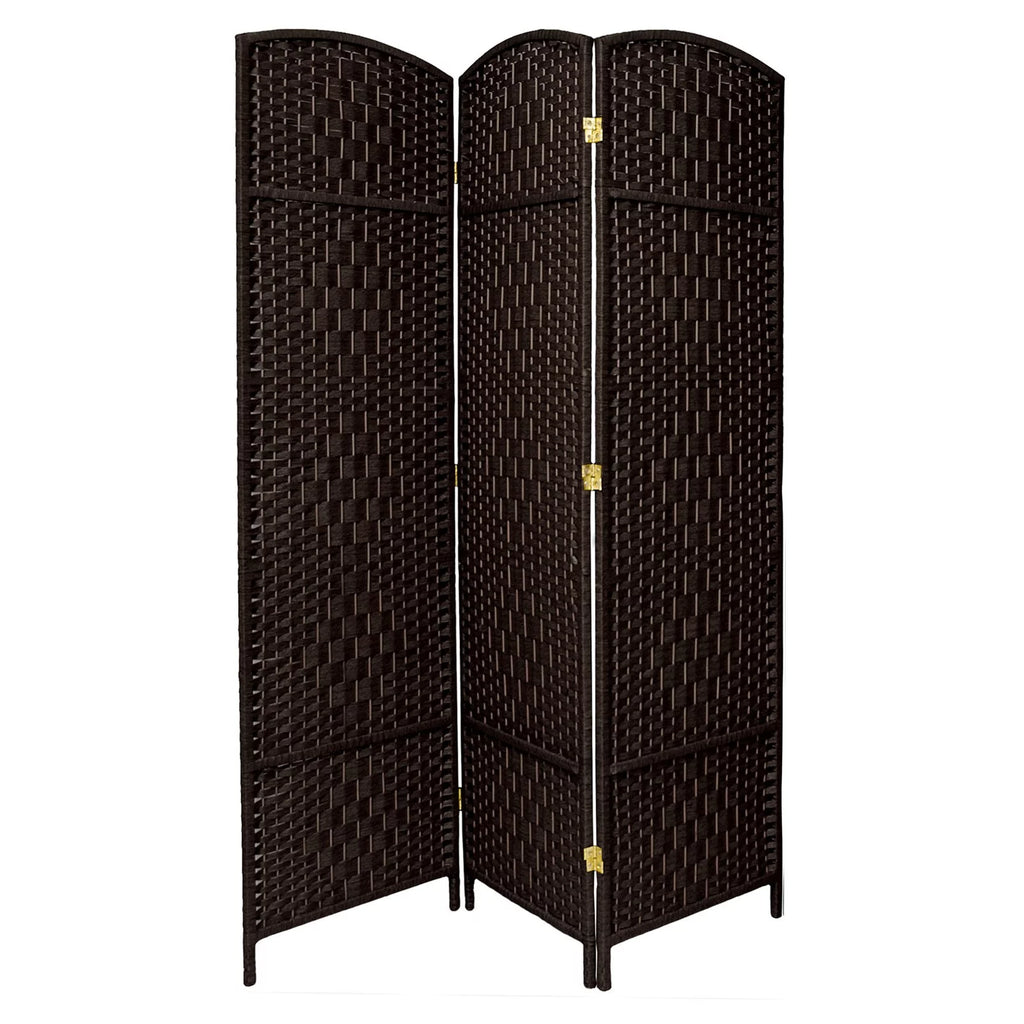 Handmade 7' Wood and Plant Fiber Room Divider 4 Panel Dark Mocha C704057