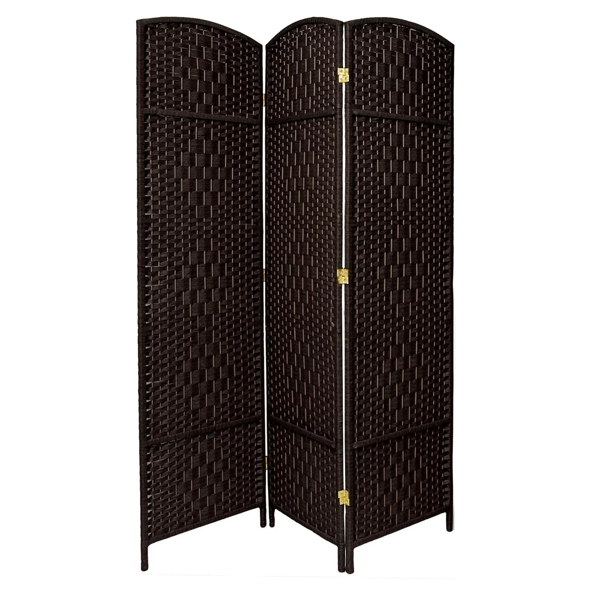 Handmade 7' Wood and Plant Fiber Room Divider 4 Panel Dark Mocha C704057