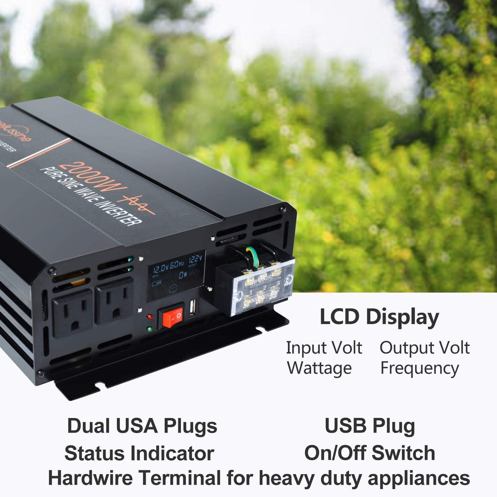 2000 Watt Pure Sine Wave Power Inverter 24V DC to AC 120V with LCD Display D41656
