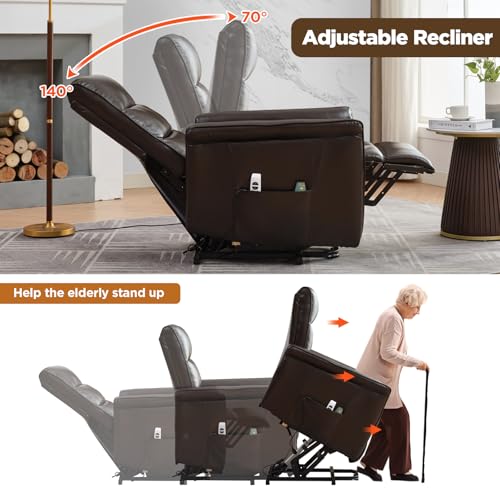 Beige Power Lift Recliner with Vibration and Lumbar Heat Y498320