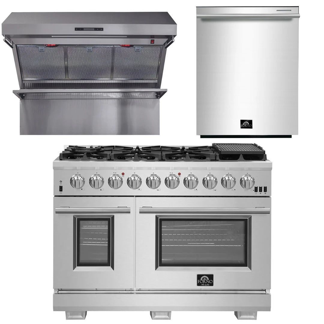48 Inch Gas Burner Electric Oven Pro Range, Wall Mount Range Hood, Dishwasher D269
