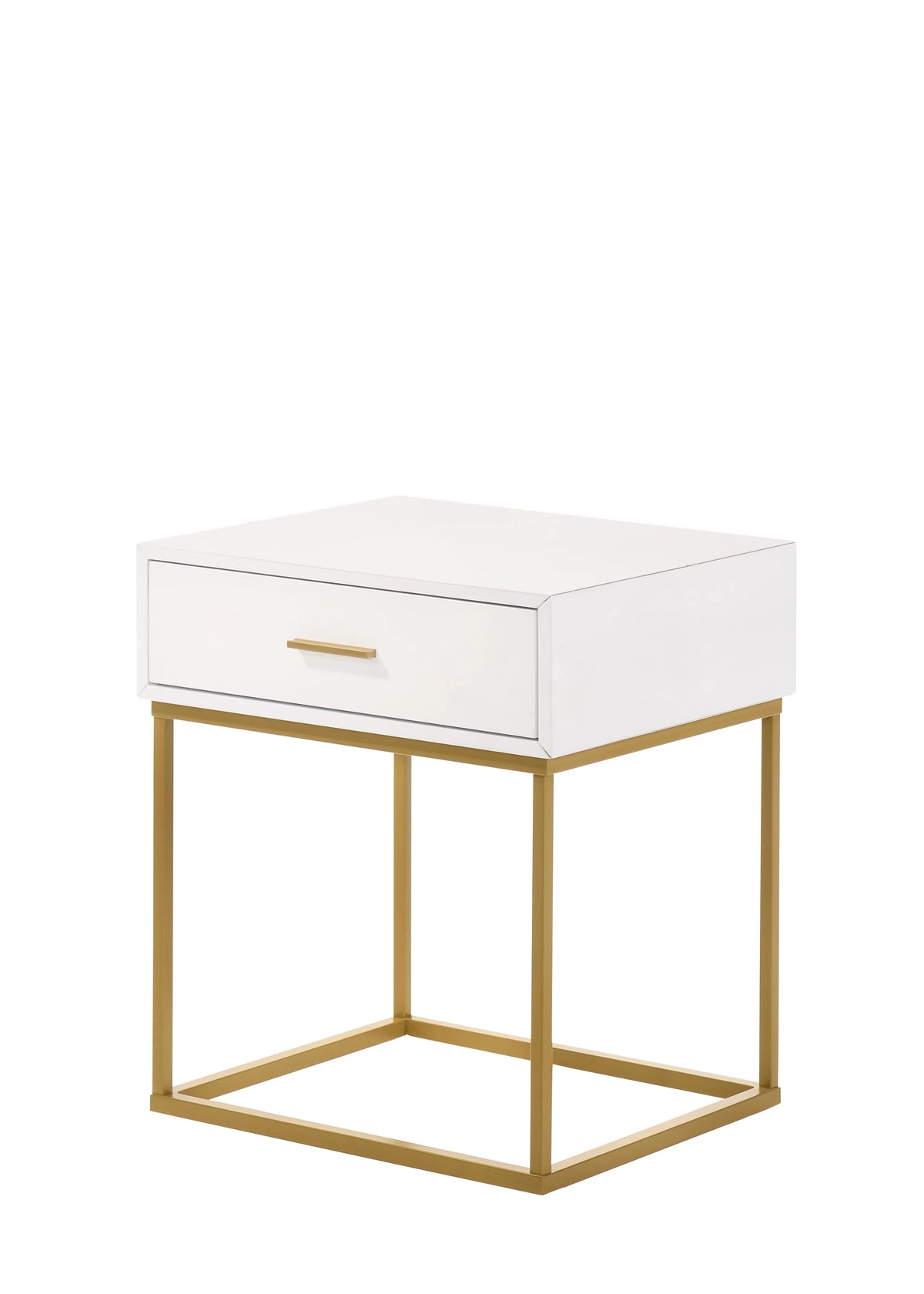 White 1-Drawer Nightstand with Gold Metal Legs K4019