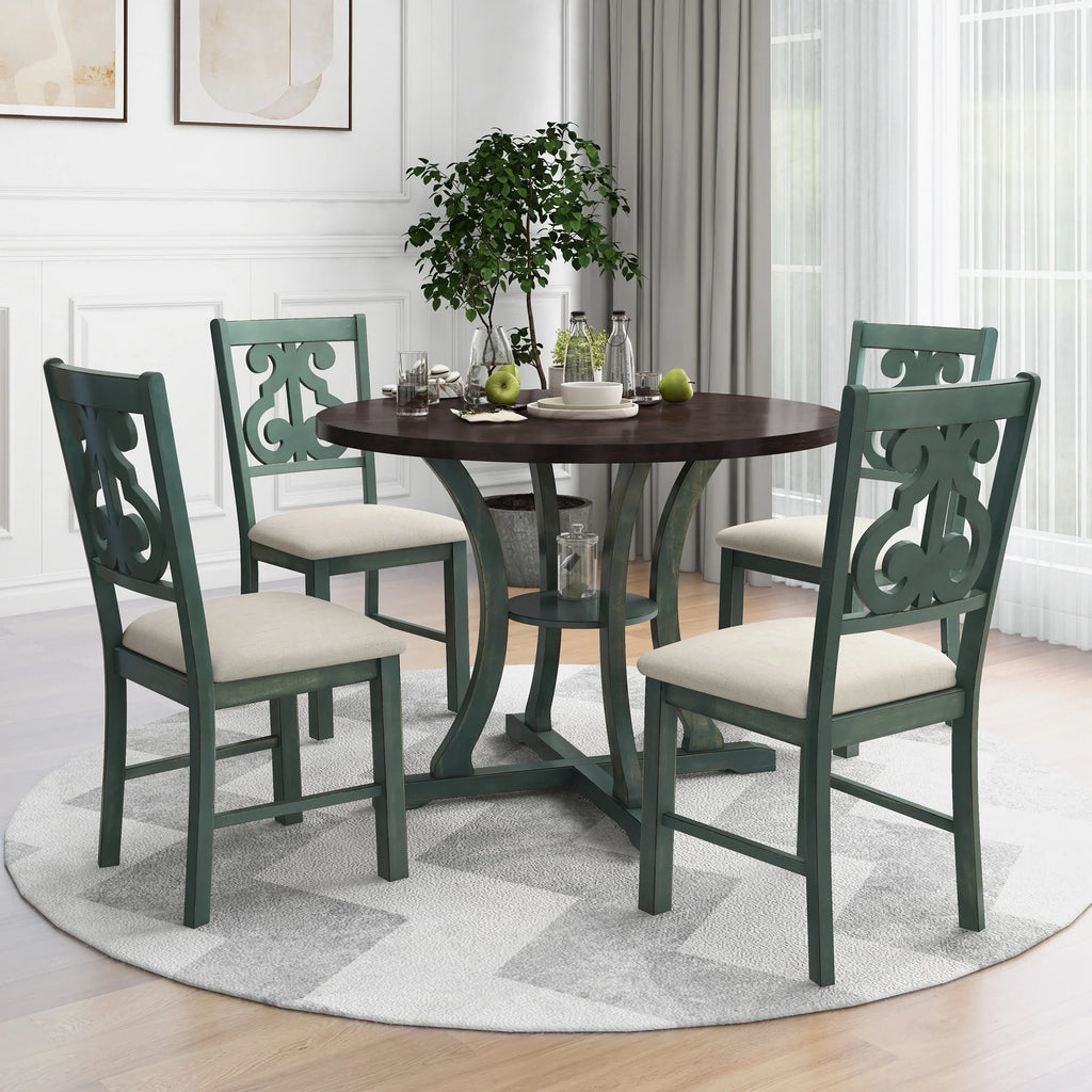 Round Dining Table with 4 Fabric Chairs Set Y175622