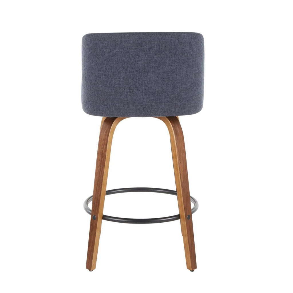 Walnut and Blue Fabric Counter Stool Set of 2 T556286