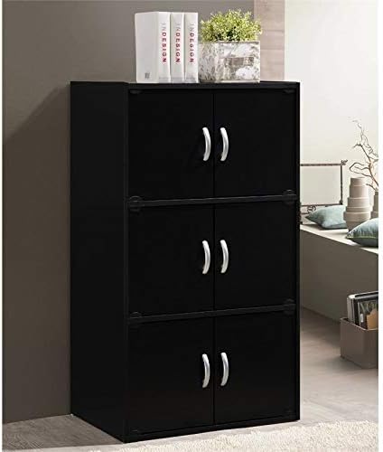 3 Shelf 6 Door Bookcase in Black O819