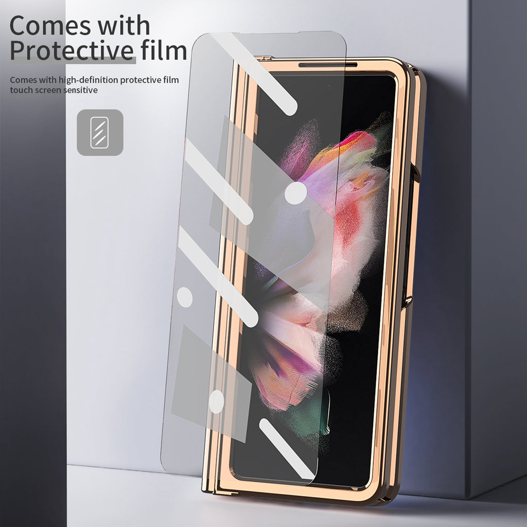 White PU Leather Shockproof Phone Case with Built in Glass Screen Protector Z3944
