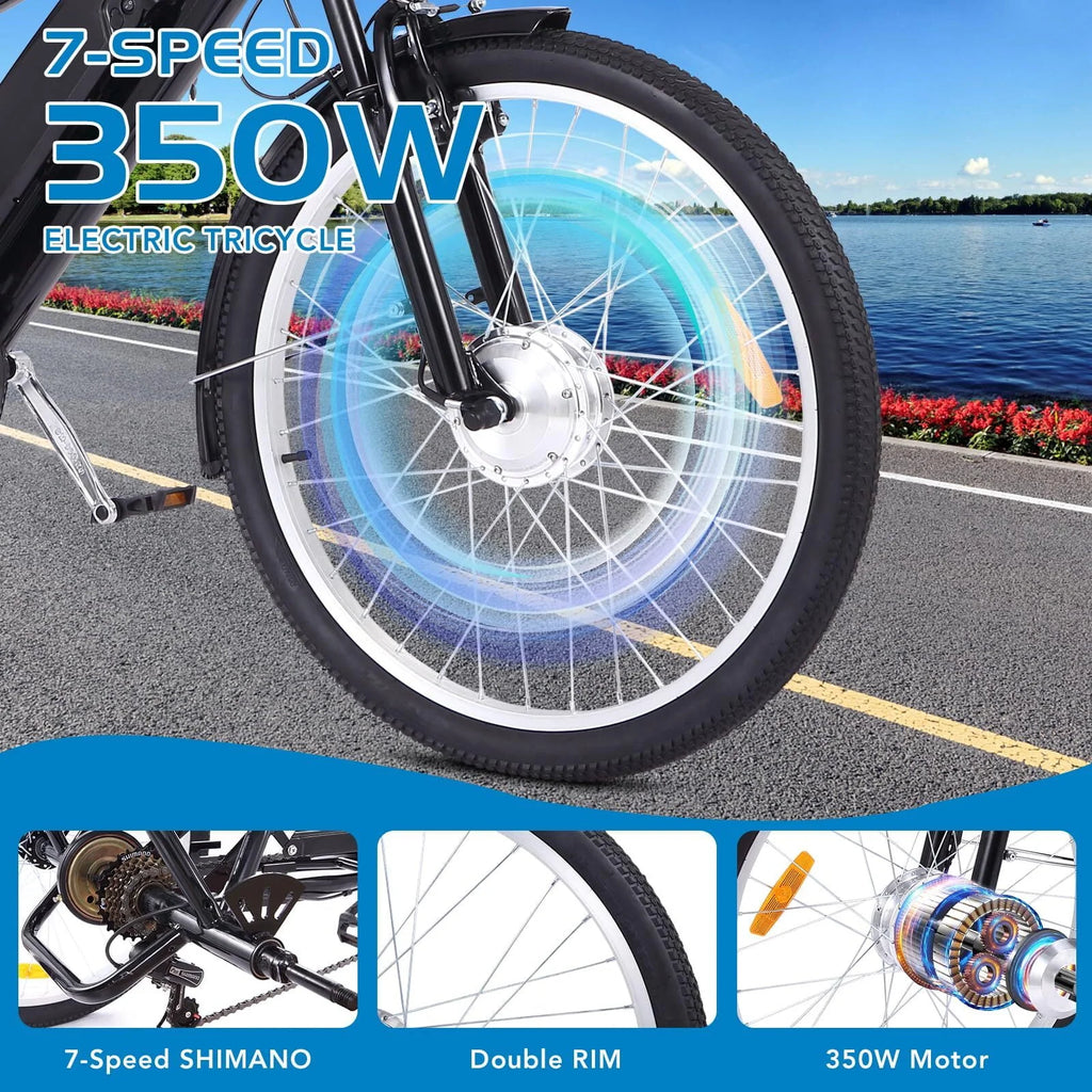 Electric Tricycle 24 7 Speeds 3 Wheels Blue A61291