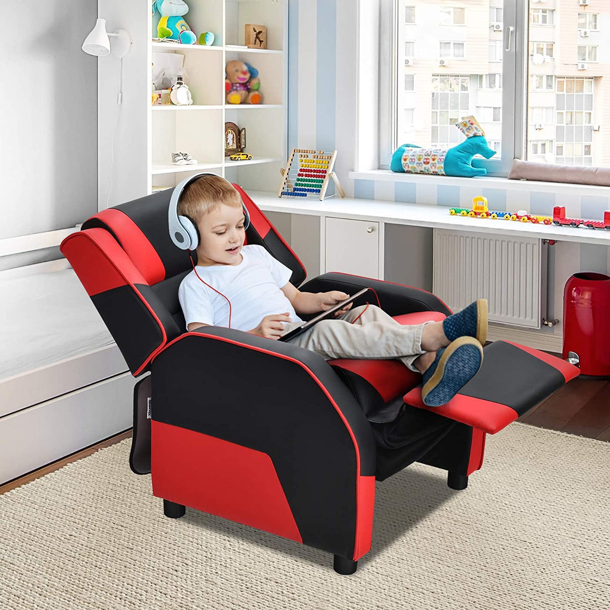 Red Ergonomic Leather Recliner Chair for Children U434513