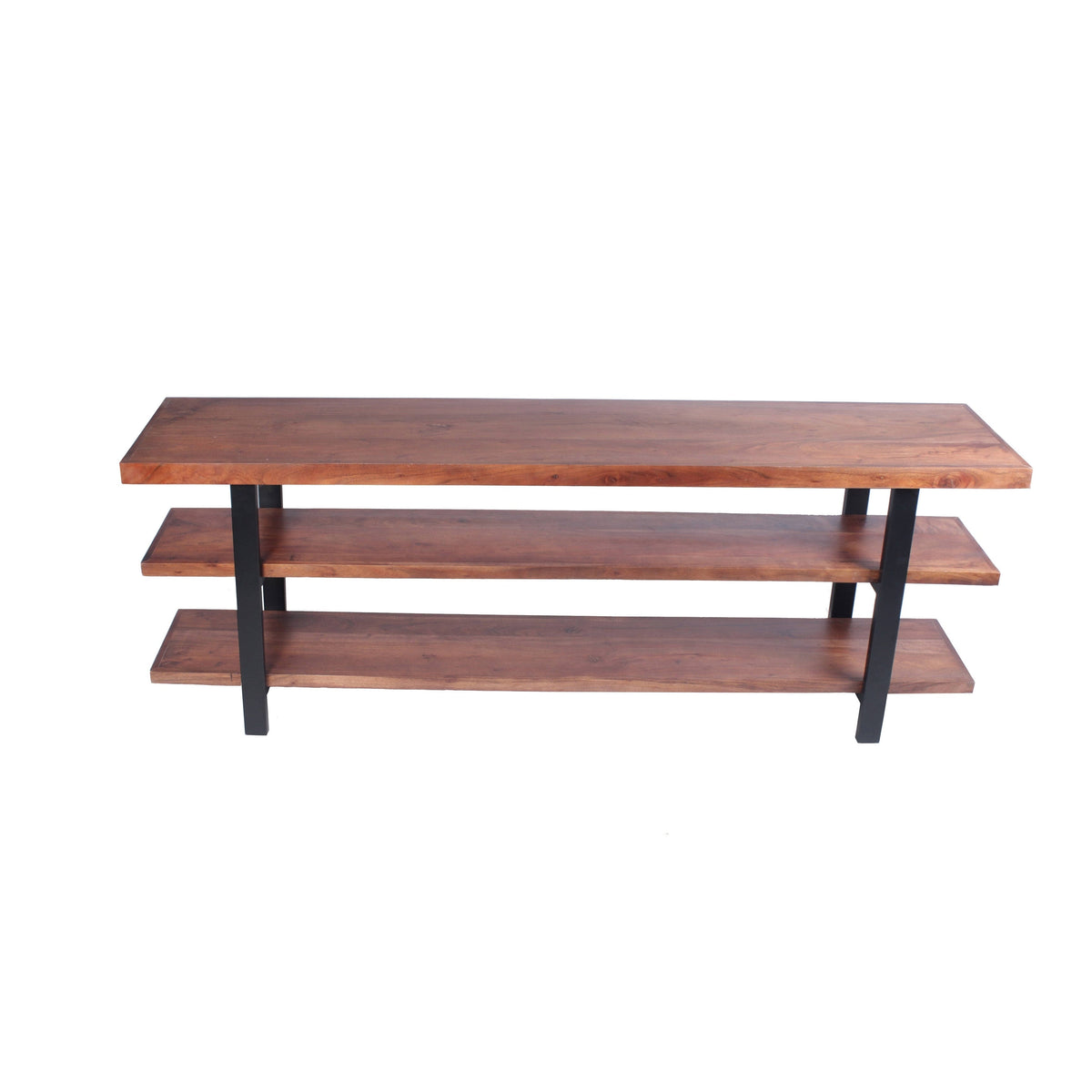 Brown and Black Mango Wood and Iron Console Table with Three Shelves Z81027