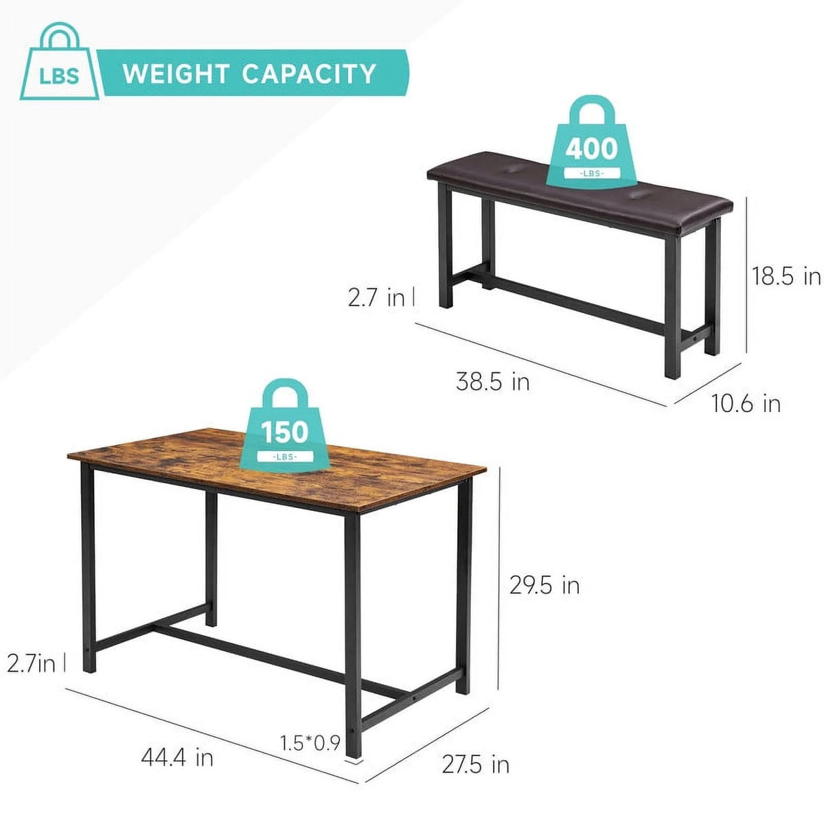 3 Piece Dining Table Set with Upholstered Benches S3925