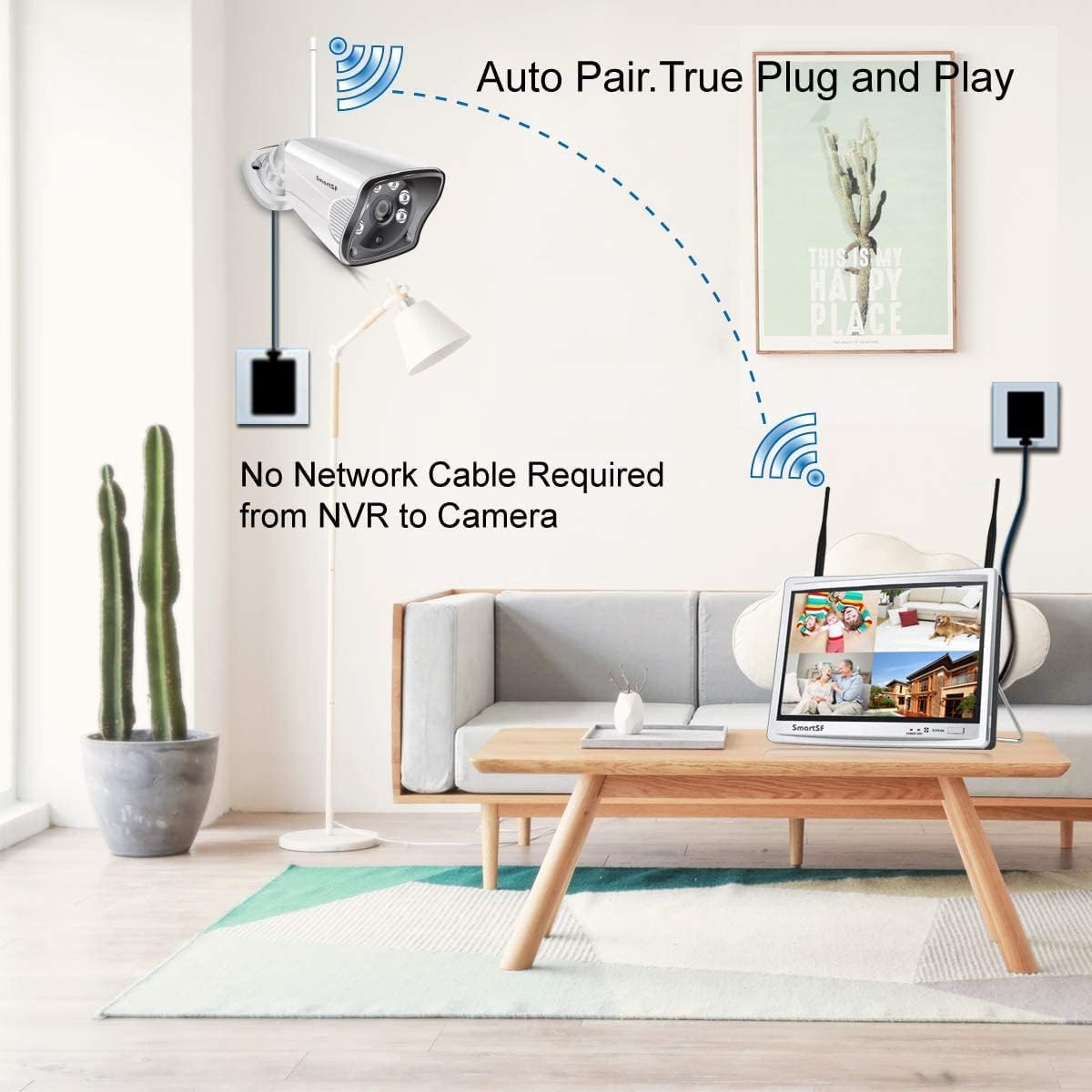 Wireless Security Camera System with 12 LCD Monitor, 2MP Outdoor, Night Vision, IP66 Q81513