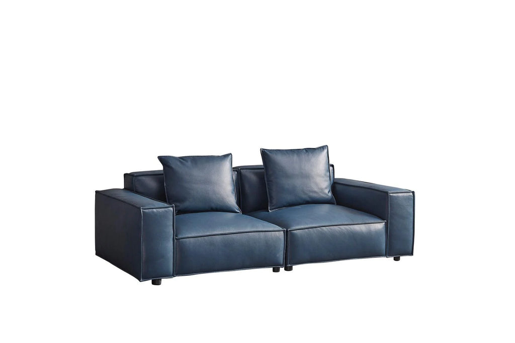 Navy Blue Full Leather Sofa Set 4Pcs G5682