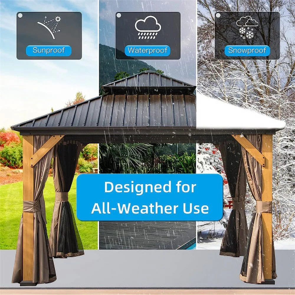 12'x12' Hardtop Gazebo with Galvanized Steel Double Roof and Curtains E3727