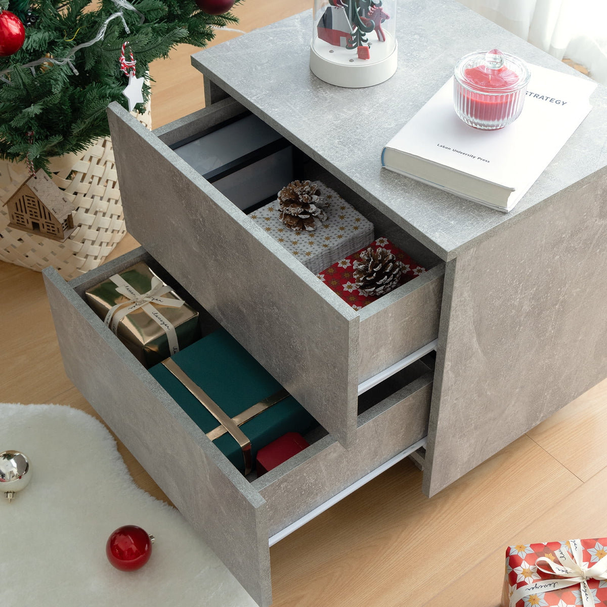 LED Nightstands Set of 2 with 2 Drawers X390
