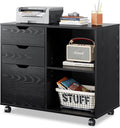 White 3-Drawer Mobile Wood File Cabinet with Open Storage Shelves D503